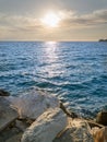 Sea Ã¢â¬â¹Ã¢â¬â¹view, with white stones, blue sea and clear sky Royalty Free Stock Photo